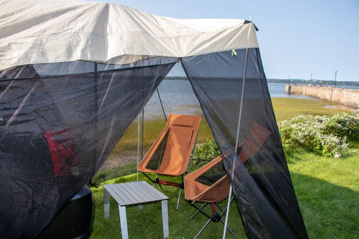 Cozy and ergonomic chair for vanlife setup, offering comfort while on the road with Roadloft camper kit.
