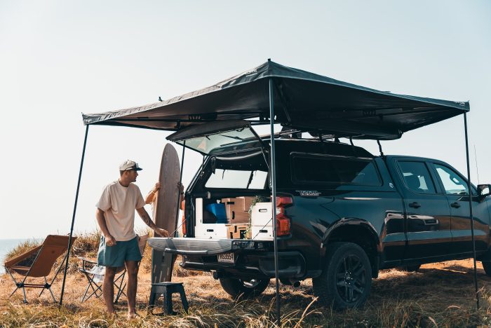 Roadloft awning for pickup trucks, providing shade and shelter for outdoor adventures.