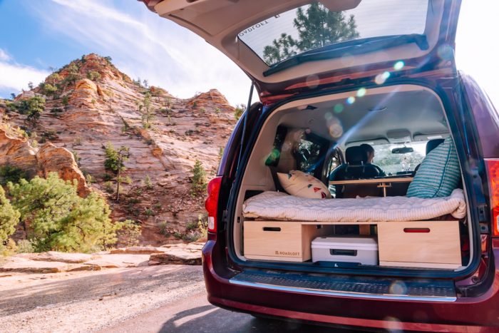 Roadloft minivan conversion kit transforming a standard minivan into a fully functional camper van
